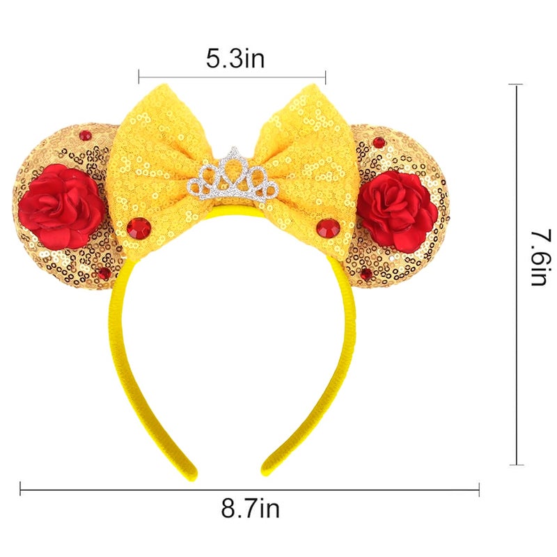 KICOFIT Mouse Ears Headbands Women Mice Ears Headhand Bows Shiny Glitter Birthday Party Themed Events (Gold 1) - Image 4